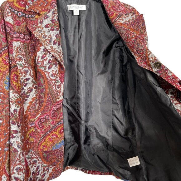 Coldwater Creek Blazer Womens Medium Red Paisley Colorful Boho Workwear Career - Picture 8 of 12
